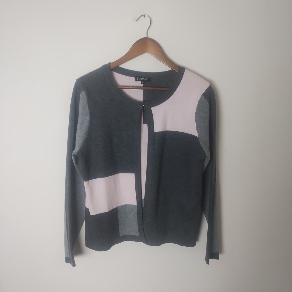 Sunday Open Front Cardigan Women's Small Colorblock Mod Geometric Preppy